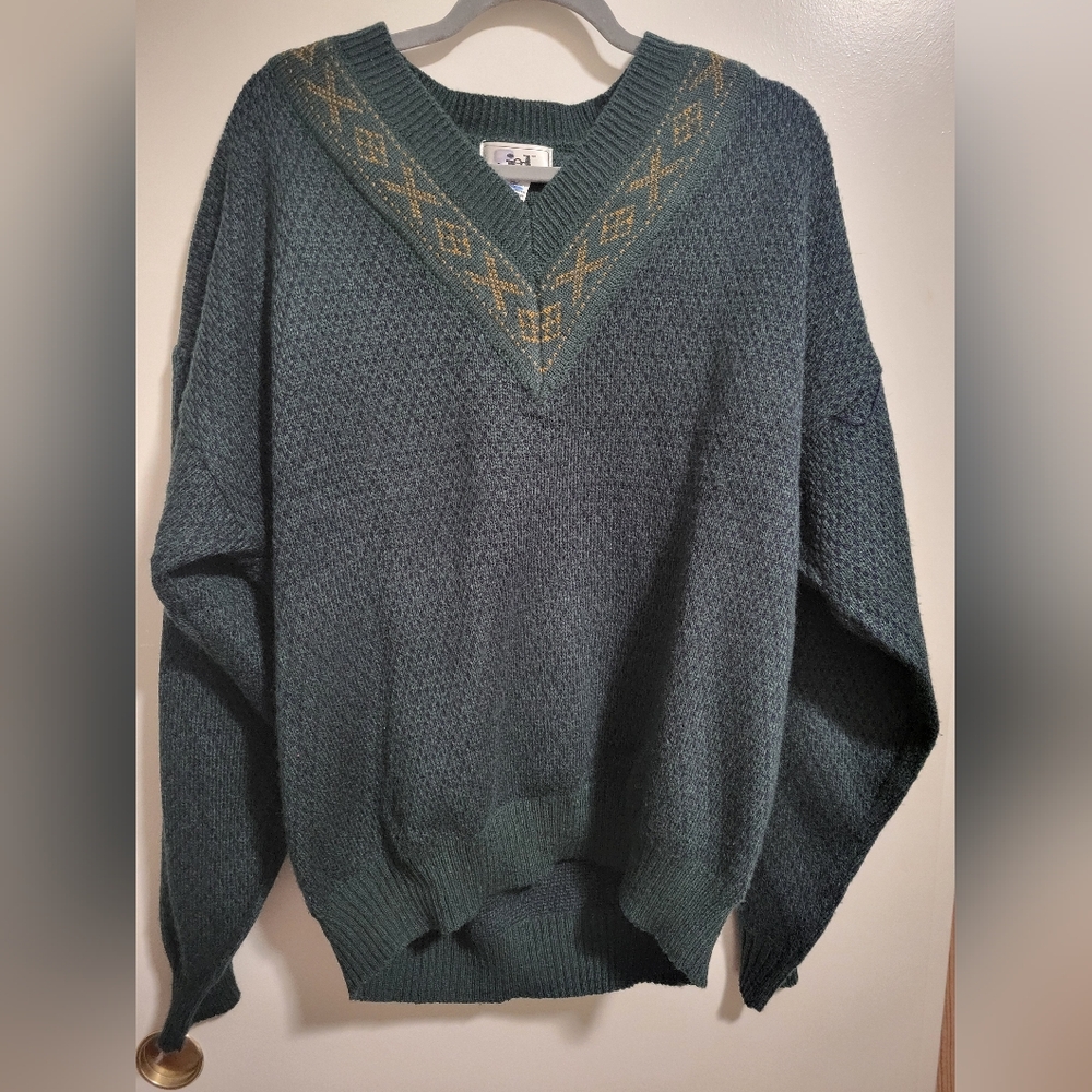 Vintage JED Sweater Mens XL Green Pull Over Crew Neck